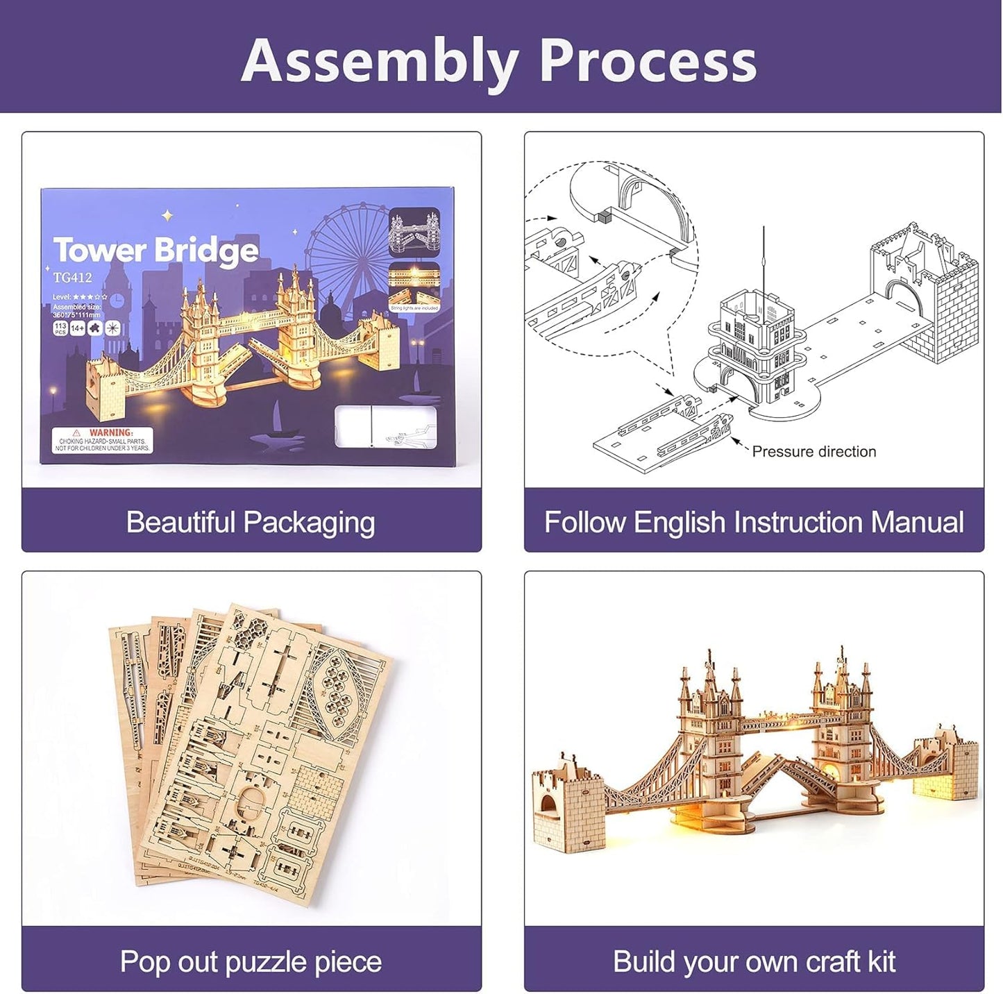 IVOJA Magic Box – 3D Holz Puzzle London Tower Bridge mit Licht | Kreatives Geschenk für Erwachsene