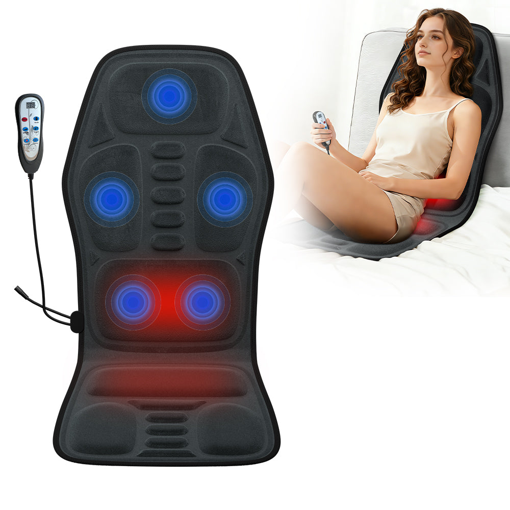 Elektrisches Rückenmassagekissen mit Wärme in Anwendung zur Entspannung von Rücken und Nacken