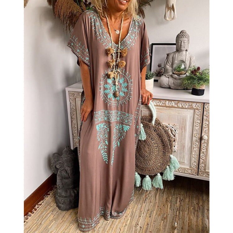 Boho Maxi-Kleid mit V-Ausschnitt – Loose Fit | IVOJA