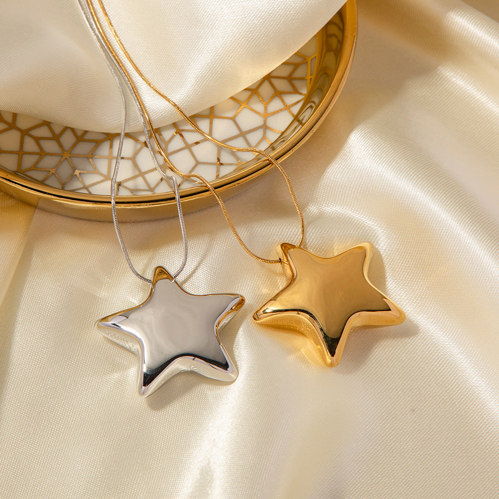 Goldene Stern Halskette Damen 18K vergoldet Edelstahl Schmuck Detail Anhänger Stern
