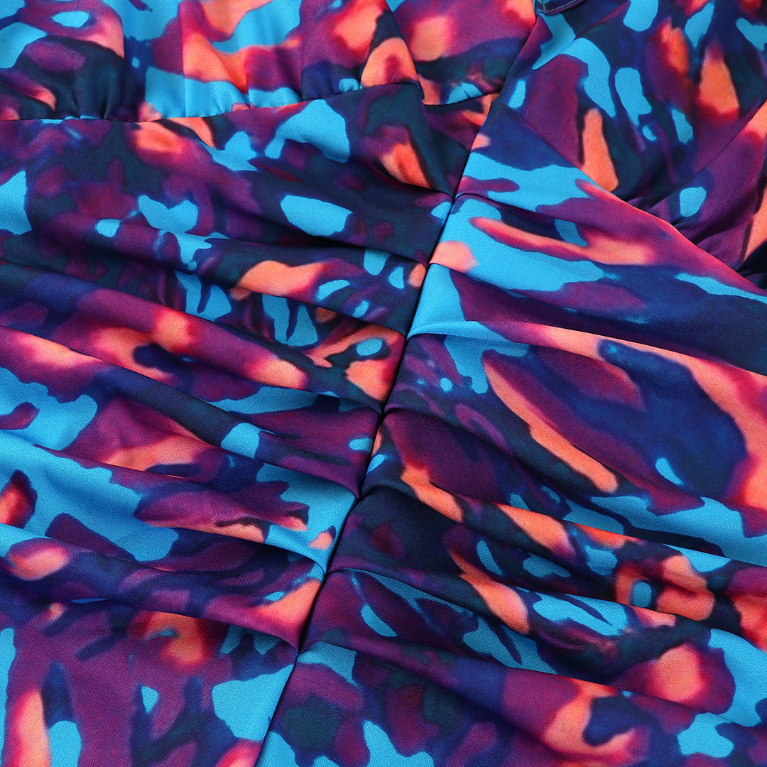 IVOJA Floral Sommerkleid V-Ausschnitt – Figurbetontes Kleid mit Puffärmeln