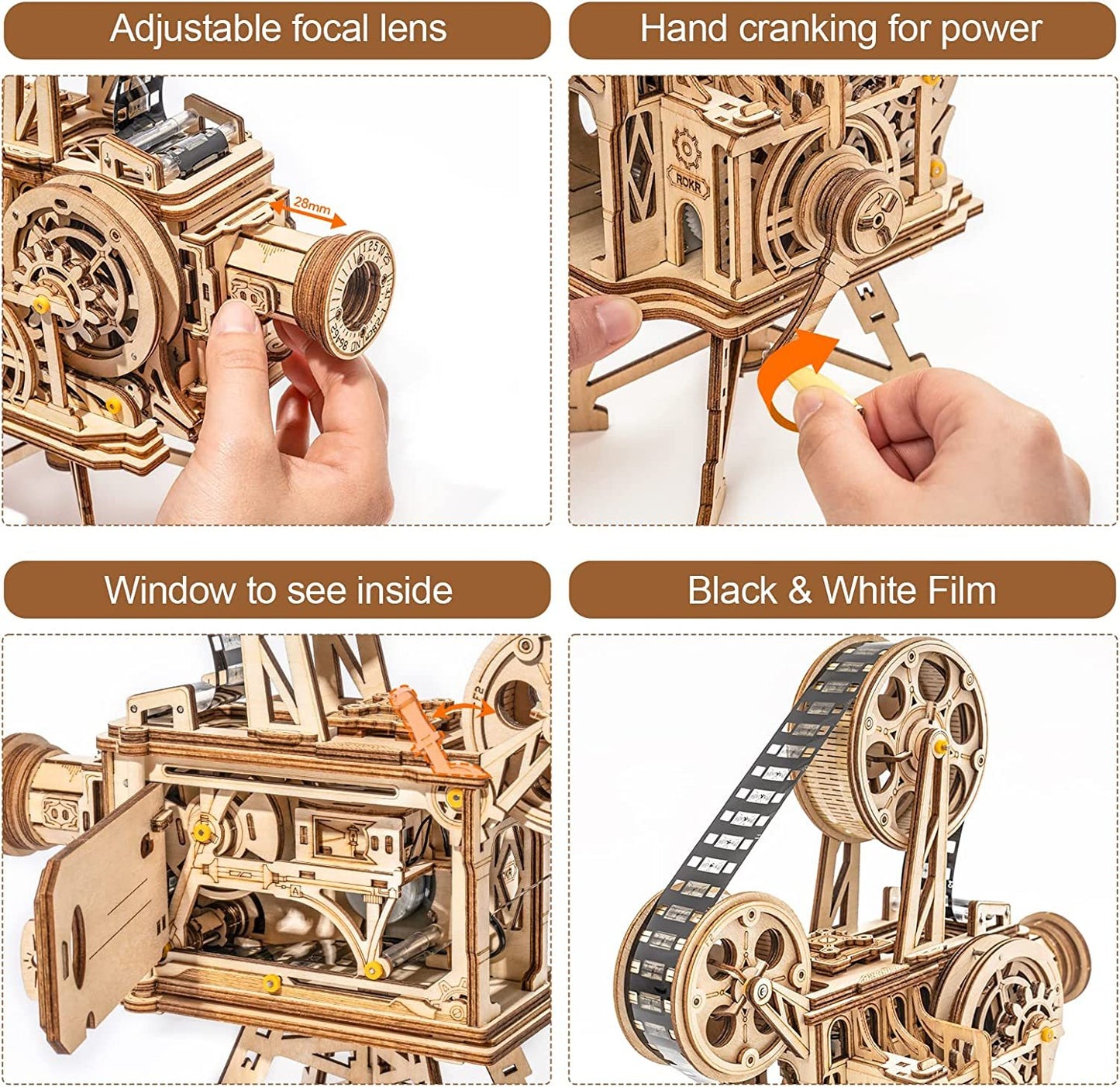 ROKR Mechanischer Holz-Projektor – Bewegung, Licht & 3D-Puzzle für Deko & Geschenke