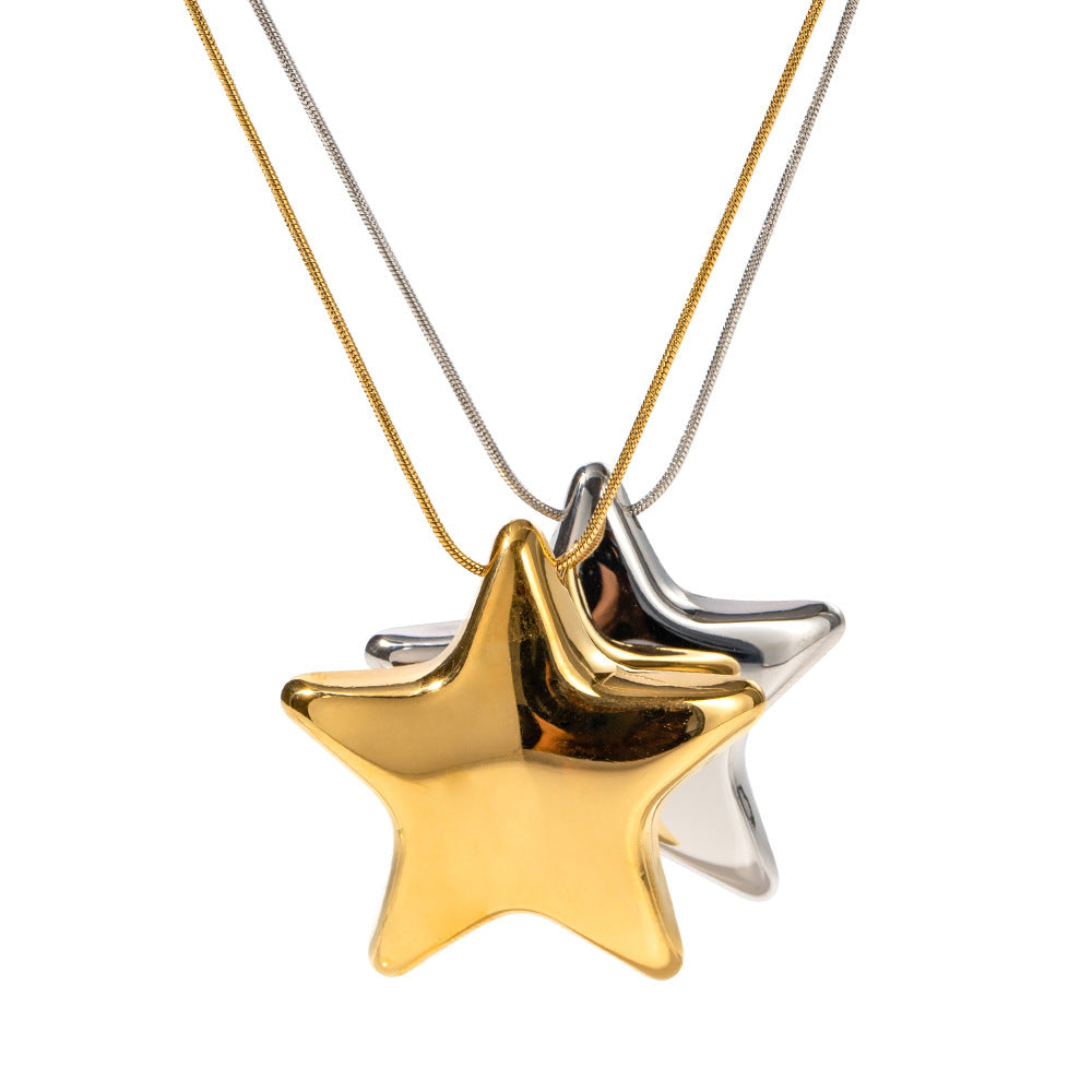 Goldene und silberne Stern Halskette Damen Edelstahl Schmuck 18K vergoldet Anhänger Detail