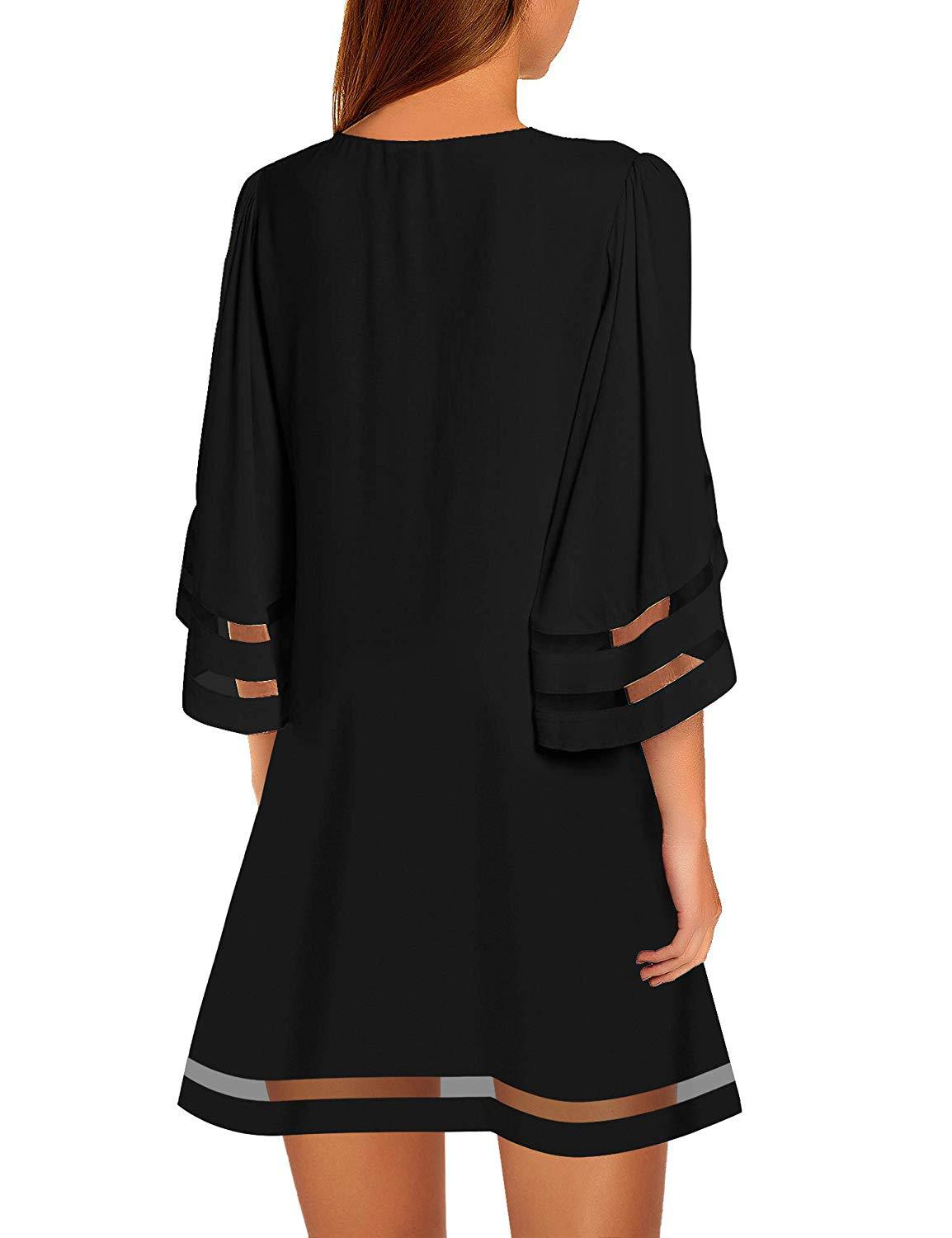 Schwarzes Boho Kleid – Luftiges Sommerkleid mit Mesh & Trompetenärmeln