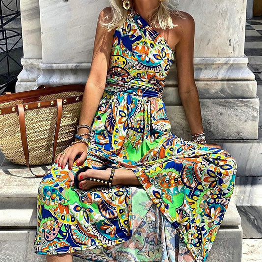 One-Shoulder Boho Maxi-Kleid mit Print – fließend & feminin
