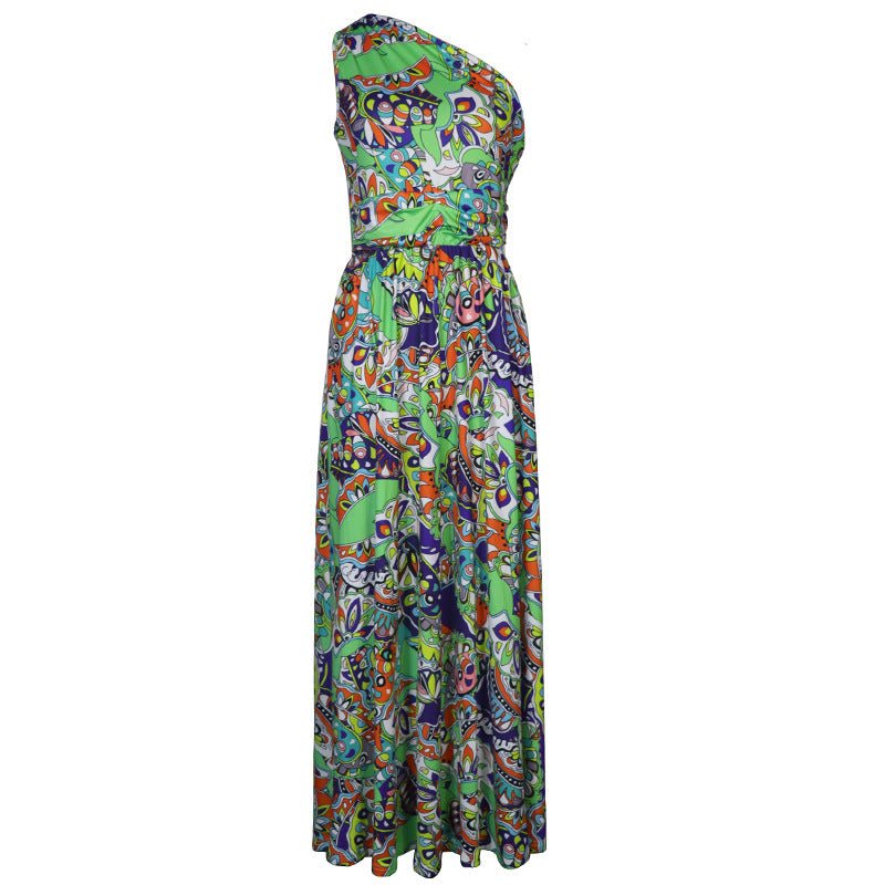 One-Shoulder Boho Maxi-Kleid mit Print – fließend & feminin