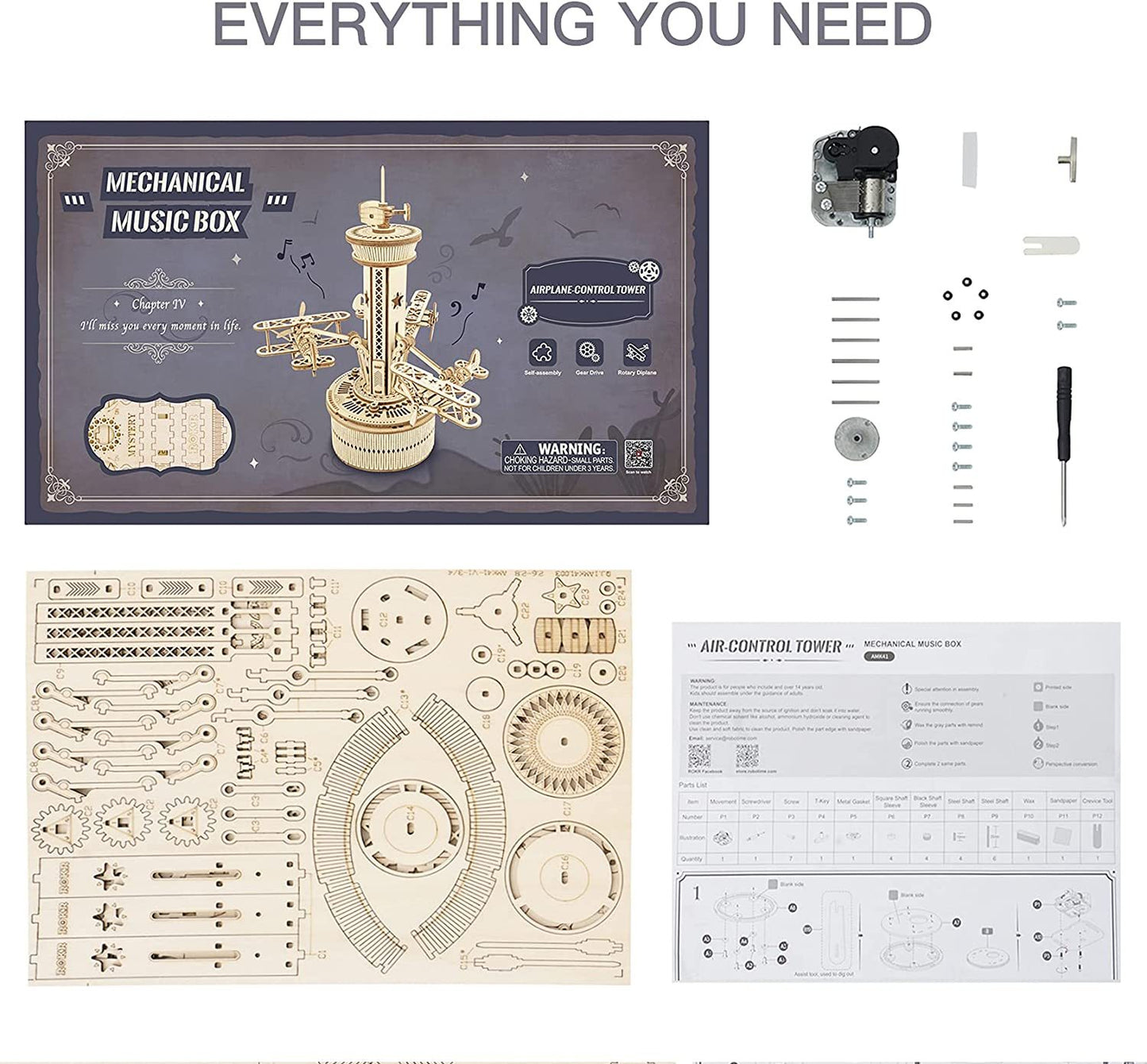 ROKR Control Tower – Mechanische Holz-Musikbox mit Flugzeug-Design