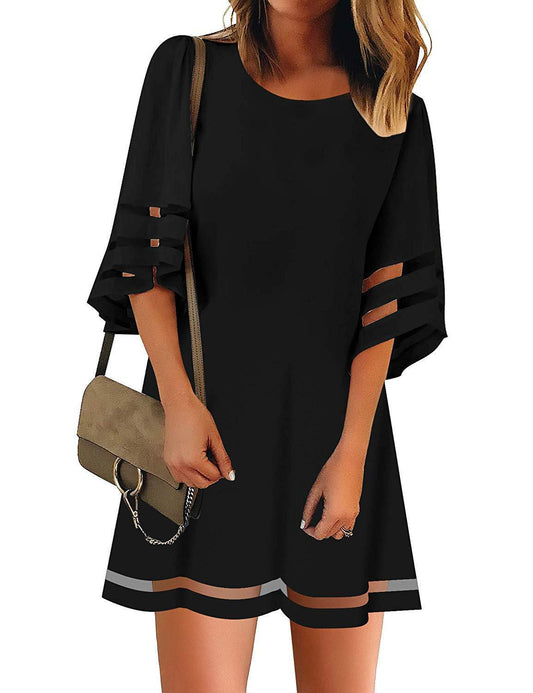 Schwarzes Boho Kleid – Luftiges Sommerkleid mit Mesh & Trompetenärmeln